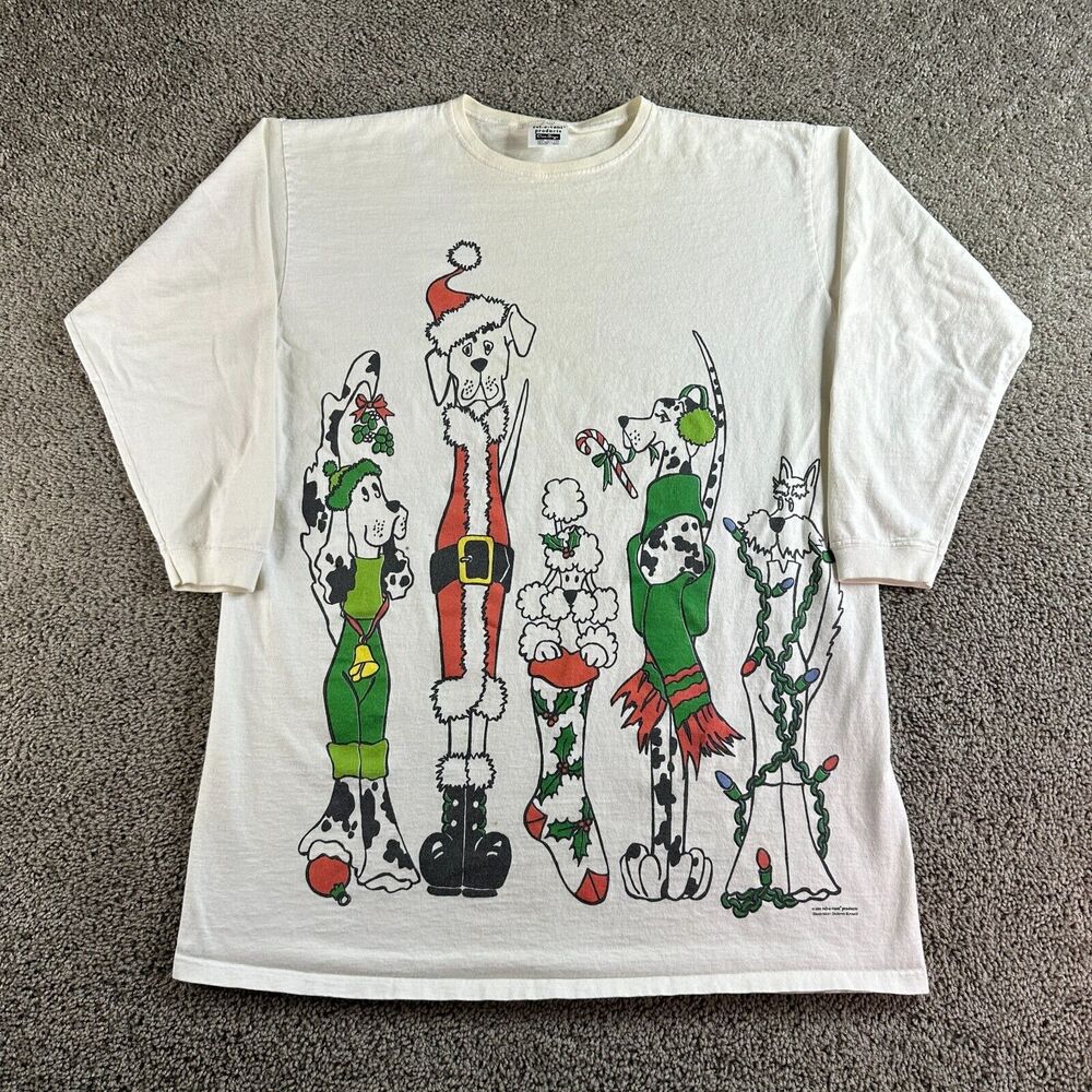 VINTAGE 2001 Rel-E-Vant Products Shirt Womens OS Christmas Puppies Dogs Ladies